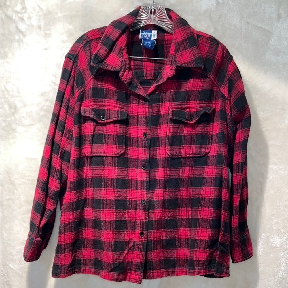 VENEZIA JEANS ♥️ VINTAGE RED/BLACK HEAVY COTTON FLANNEL PLAID SHIRT Women 18/20